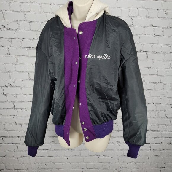 VTG DeLong Retro Purple Wool Hooded Varsity Letterman Jacket USA Made Size 40 - Picture 7 of 15